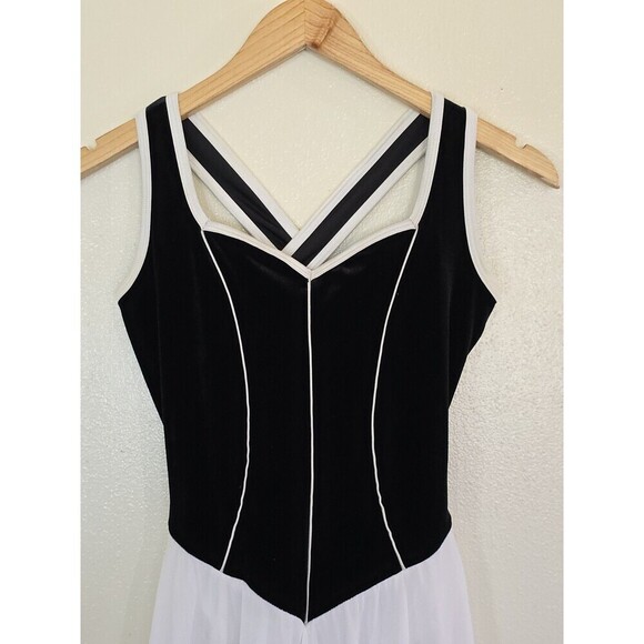 Curtain Call Dance Costume Dress Womens Size ASM Small Black Velvet With White - Picture 2 of 11